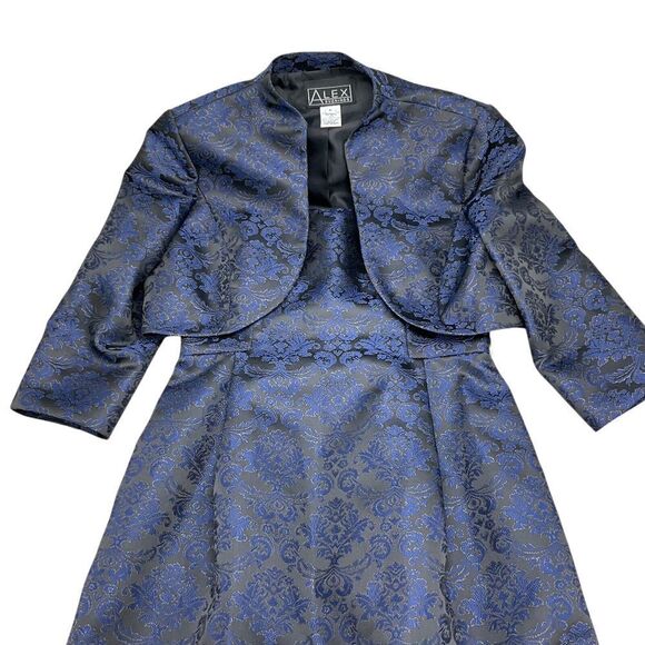 Alex Evenings Dress Bolero 6 Blue‎ Silver Glitter Jacquard Long Formal Prom 2pc - Picture 2 of 16